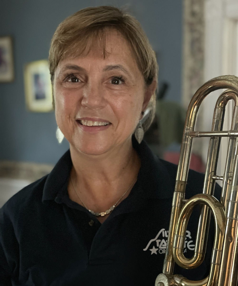 Nancy Petrucelli with her trombone